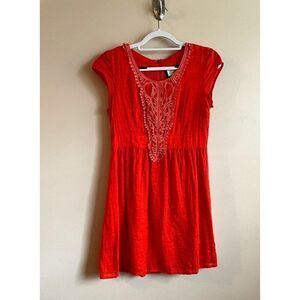 Emmelee  for F.C. Bright Orange Crochet Accent Dress Sz M‎